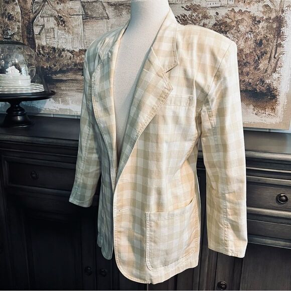 Vintage Oversized White & Tan check Blazer by Liz Wear size Small - Picture 1 of 8